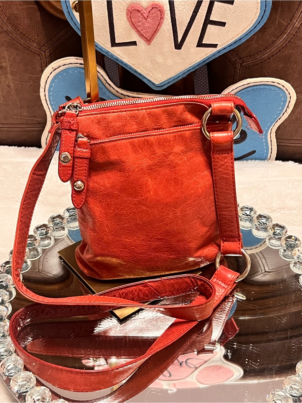 HOBO Red Leather with Gold Hardware crossbody bag